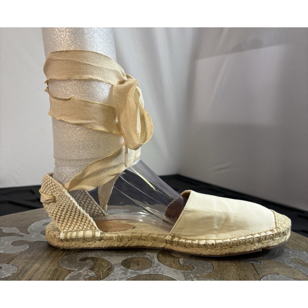 J.Crew Womens Canvas Espadrilles 8.5 Flat Lace Natural Boho Summer Hippie Beach
